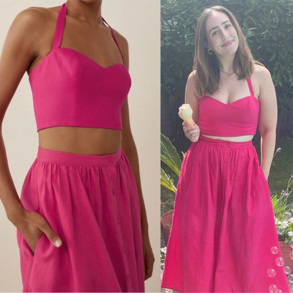 Reformation Dresses & Skirts - Reformation Orzo Set Corvette Pink Linen Two Piece Top Skirt Size 6